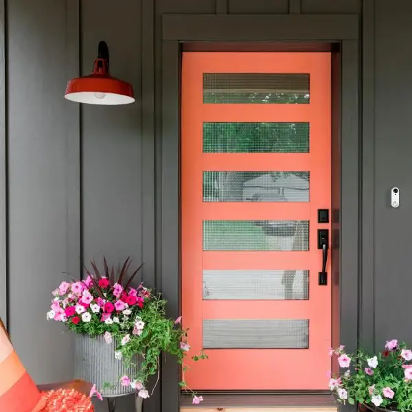 Gray and Coral front door